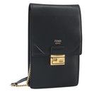 FENDI Chain Shoulder Bag Leather Black Gold Auth 171185M-1
