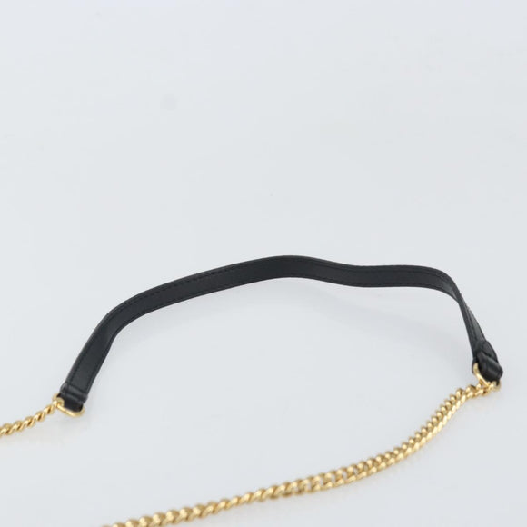 FENDI Chain Shoulder Bag Leather Black Gold Auth 171185M