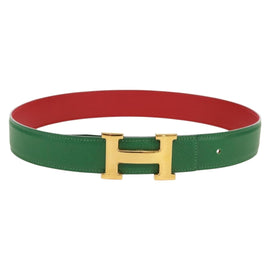 HERMES Constance H belt Belt Leather 31.5"" Green Red Auth 171197V