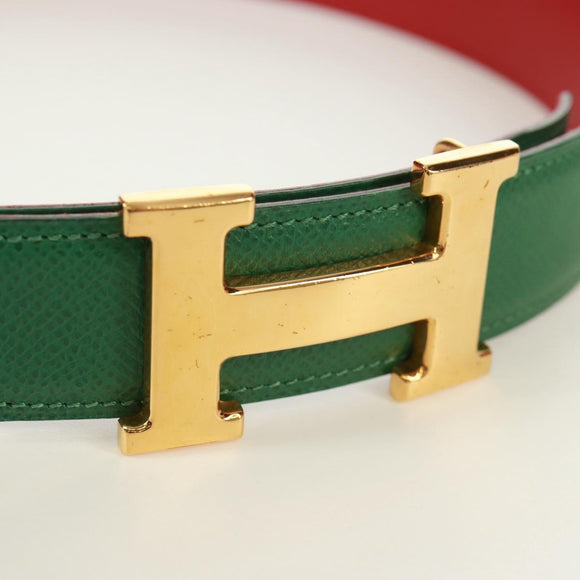 HERMES Constance H belt Belt Leather 31.5"" Green Red Auth 171197V