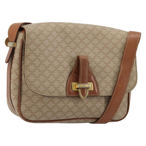 CELINE Macadam Canvas Shoulder Bag PVC Beige Gold Auth 171225