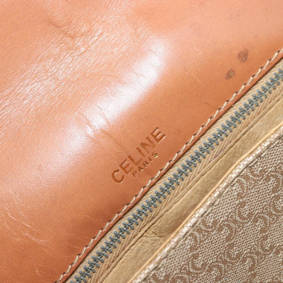 CELINE Macadam Canvas Shoulder Bag PVC Beige Gold Auth 171225