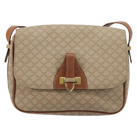 CELINE Macadam Canvas Shoulder Bag PVC Beige Gold Auth 171225