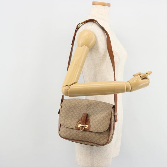 CELINE Macadam Canvas Shoulder Bag PVC Beige Gold Auth 171225