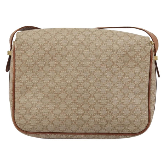 CELINE Macadam Canvas Shoulder Bag PVC Beige Gold Auth 171225