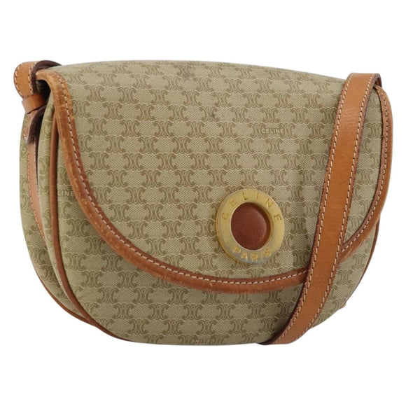 CELINE Macadam Canvas Shoulder Bag PVC Beige Gold Auth 171226
