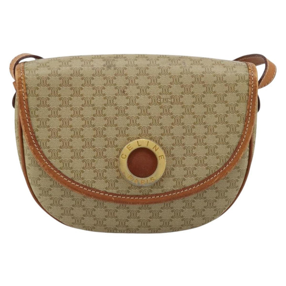 CELINE Macadam Canvas Shoulder Bag PVC Beige Gold Auth 171226