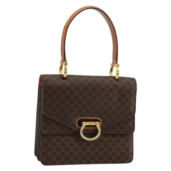 CELINE Macadam Canvas Hand Bag PVC Leather Brown Gold Auth 171227