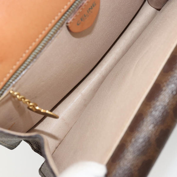 CELINE Macadam Canvas Hand Bag PVC Leather Brown Gold Auth 171227