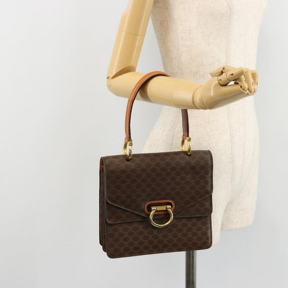 CELINE Macadam Canvas Hand Bag PVC Leather Brown Gold Auth 171227