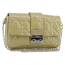 Christian Dior Chain Shoulder Bag Patent Leather Beige Silver Auth 171233-1
