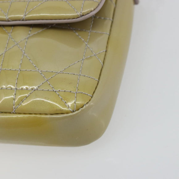 Christian Dior Chain Shoulder Bag Patent Leather Beige Silver Auth 171233