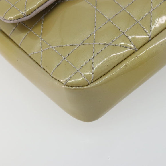 Christian Dior Chain Shoulder Bag Patent Leather Beige Silver Auth 171233
