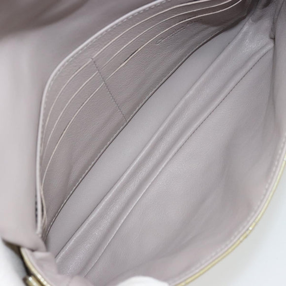 Christian Dior Chain Shoulder Bag Patent Leather Beige Silver Auth 171233