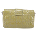 Christian Dior Chain Shoulder Bag Patent Leather Beige Silver Auth 171233-3