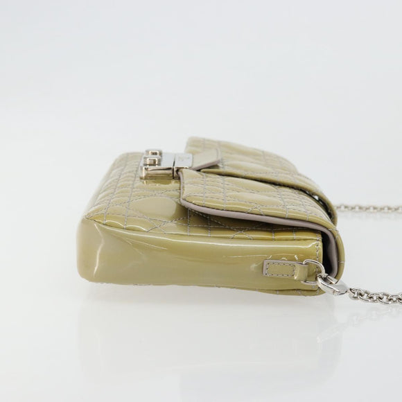 Christian Dior Chain Shoulder Bag Patent Leather Beige Silver Auth 171233