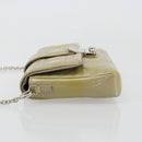 Christian Dior Chain Shoulder Bag Patent Leather Beige Silver Auth 171233-5