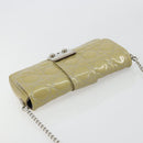 Christian Dior Chain Shoulder Bag Patent Leather Beige Silver Auth 171233-6