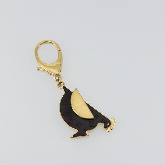 LOUIS VUITTON Bijou Sac Animalia Chicken Charm metal Dark Brown Gold LV Auth 171236A