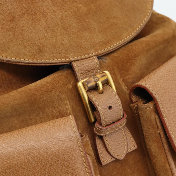 GUCCI Bamboo Backpack Suede Brown Gold 003 2058 0016 Auth 171248