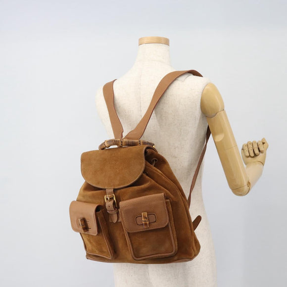 GUCCI Bamboo Backpack Suede Brown Gold 003 2058 0016 Auth 171248