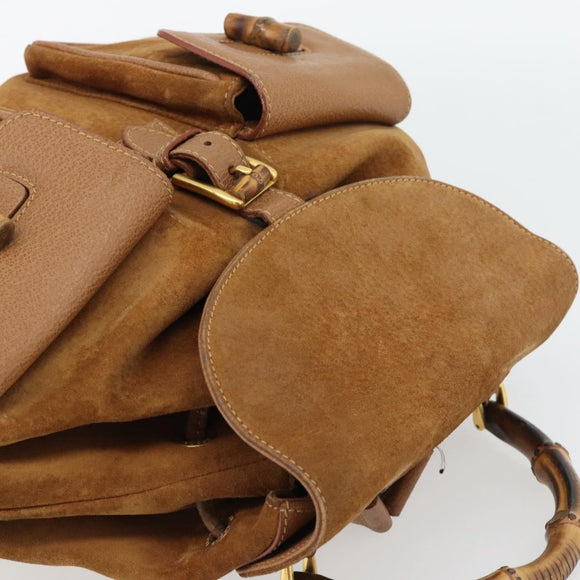GUCCI Bamboo Backpack Suede Brown Gold 003 2058 0016 Auth 171248