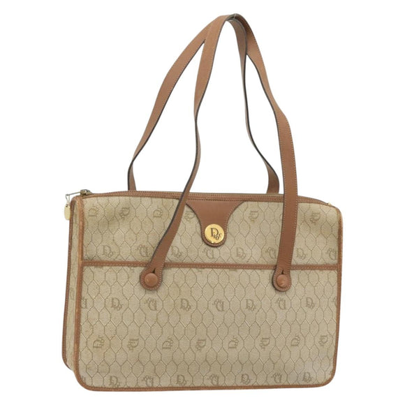 Christian Dior Honeycomb Canvas Hand Bag PVC Beige Gold Auth 171254