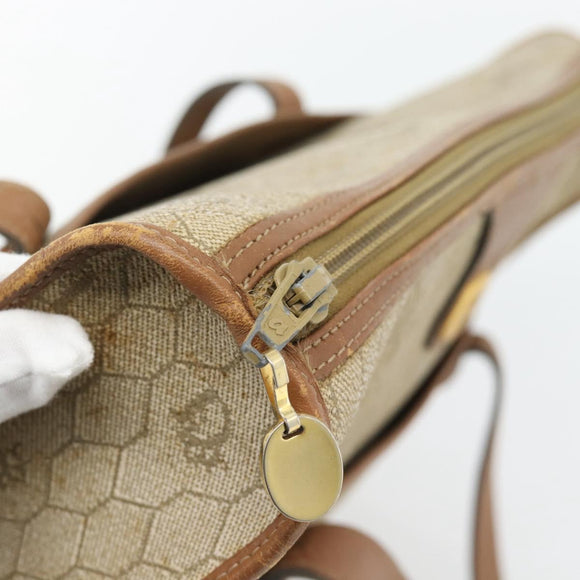 Christian Dior Honeycomb Canvas Hand Bag PVC Beige Gold Auth 171254