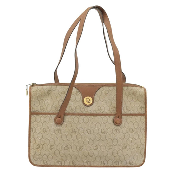 Christian Dior Honeycomb Canvas Hand Bag PVC Beige Gold Auth 171254