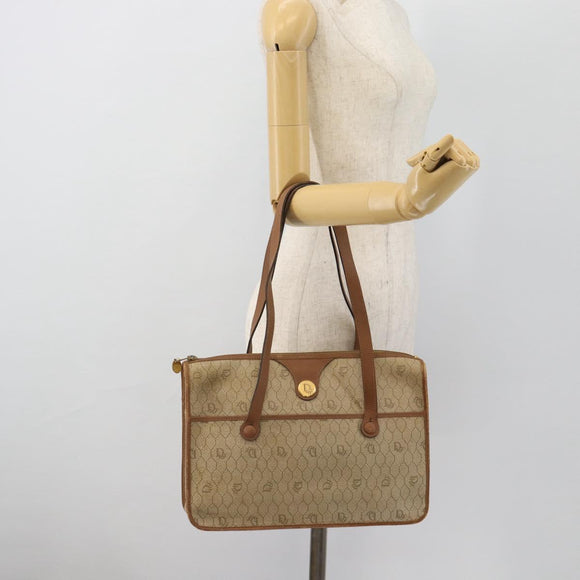 Christian Dior Honeycomb Canvas Hand Bag PVC Beige Gold Auth 171254