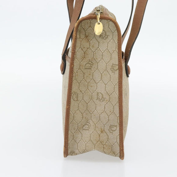 Christian Dior Honeycomb Canvas Hand Bag PVC Beige Gold Auth 171254