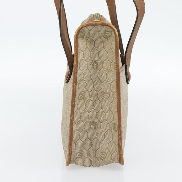 Christian Dior Honeycomb Canvas Hand Bag PVC Beige Gold Auth 171254