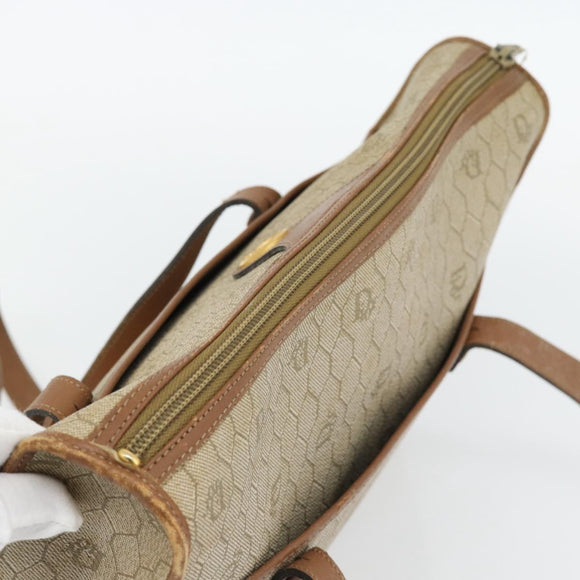 Christian Dior Honeycomb Canvas Hand Bag PVC Beige Gold Auth 171254