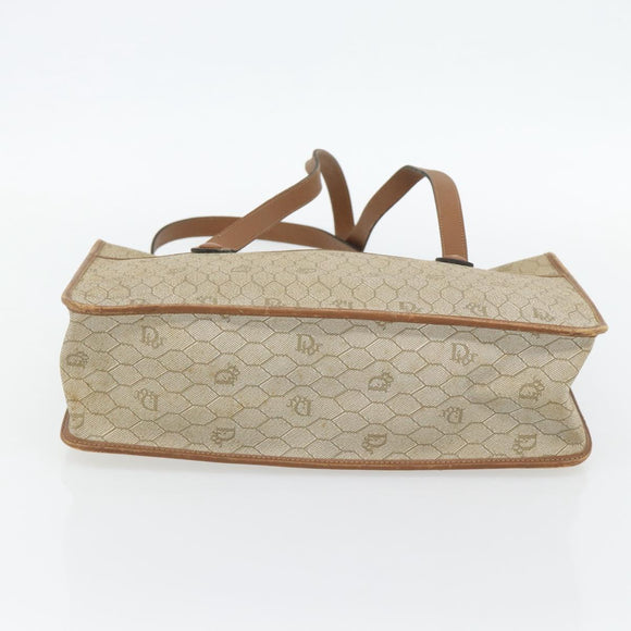 Christian Dior Honeycomb Canvas Hand Bag PVC Beige Gold Auth 171254