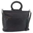 CELINE Hand Bag Leather 2way Black Gold Auth 171255A-1