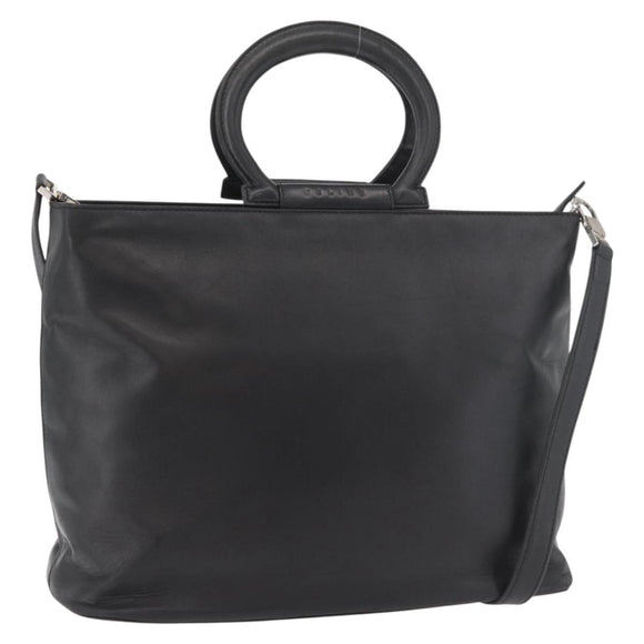 CELINE Hand Bag Leather 2way Black Gold Auth 171255A