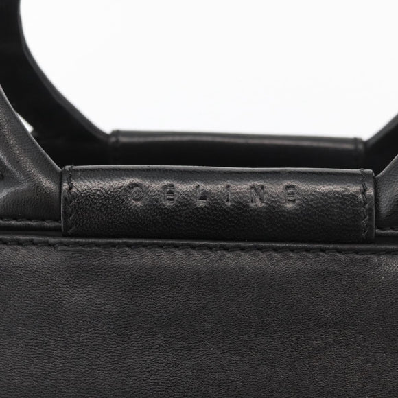 CELINE Hand Bag Leather 2way Black Gold Auth 171255A