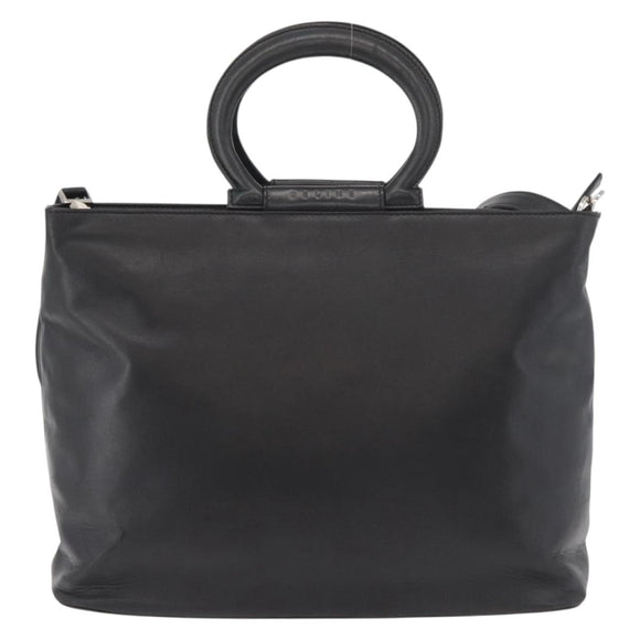 CELINE Hand Bag Leather 2way Black Gold Auth 171255A