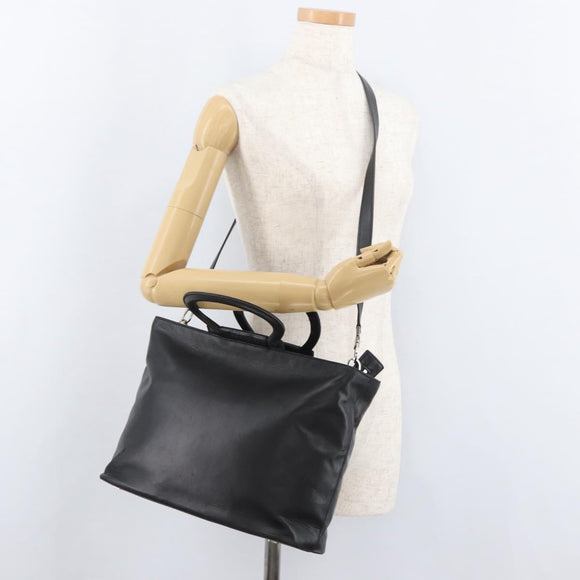 CELINE Hand Bag Leather 2way Black Gold Auth 171255A