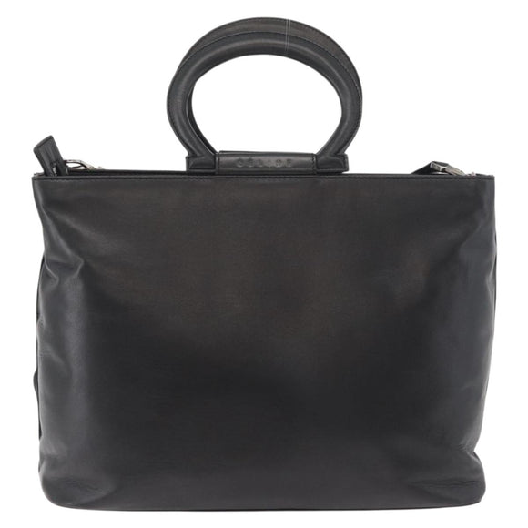 CELINE Hand Bag Leather 2way Black Gold Auth 171255A