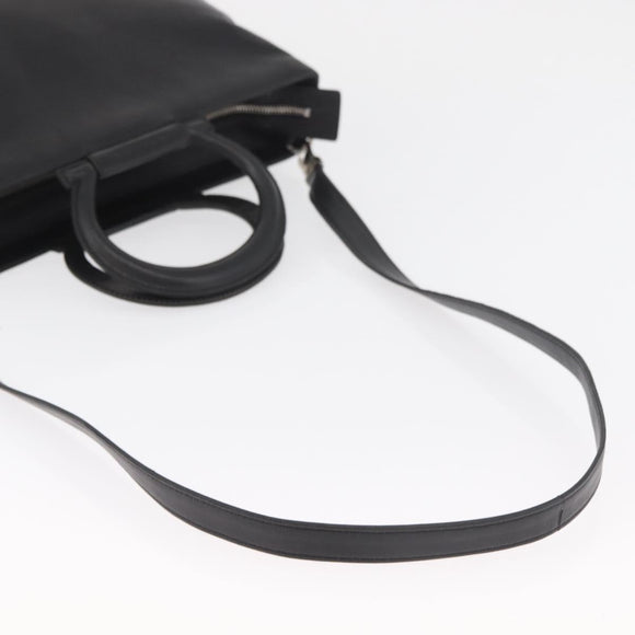 CELINE Hand Bag Leather 2way Black Gold Auth 171255A