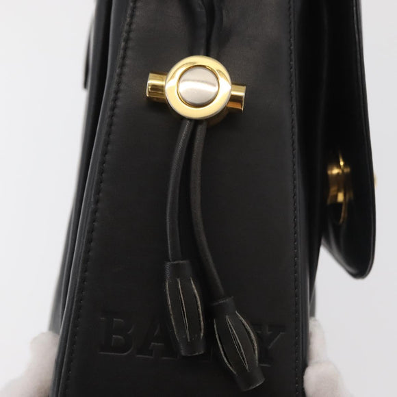 BALLY Shoulder Bag Leather Black Gold Auth 171257A