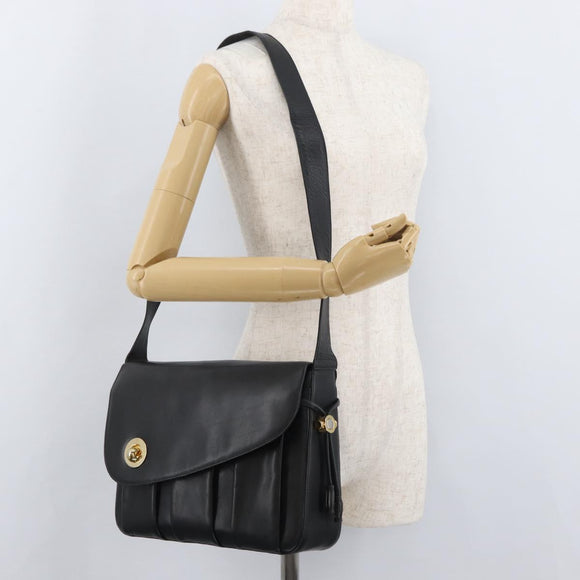 BALLY Shoulder Bag Leather Black Gold Auth 171257A