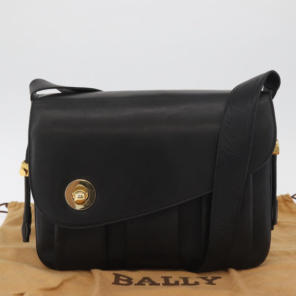 BALLY Shoulder Bag Leather Black Gold Auth 171257A