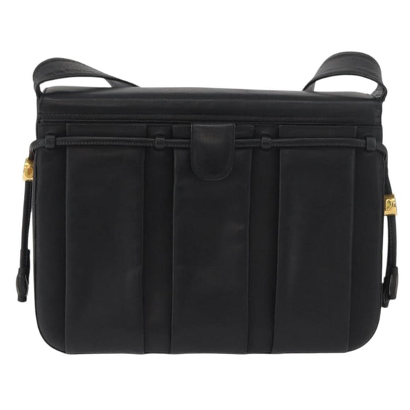 BALLY Shoulder Bag Leather Black Gold Auth 171257A