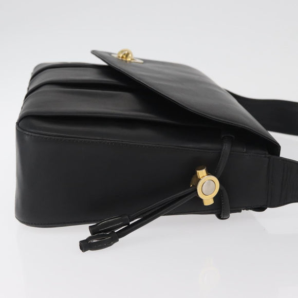 BALLY Shoulder Bag Leather Black Gold Auth 171257A