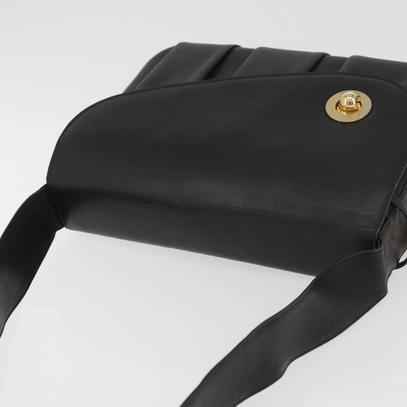BALLY Shoulder Bag Leather Black Gold Auth 171257A