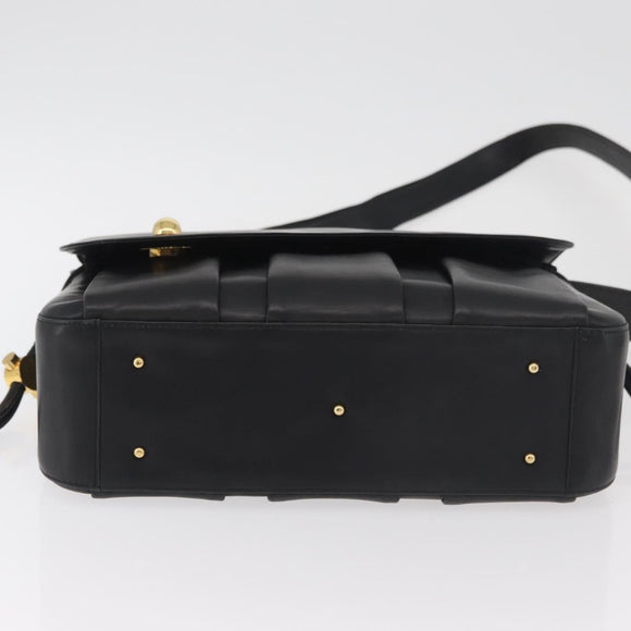 BALLY Shoulder Bag Leather Black Gold Auth 171257A