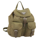 PRADA Rugzak Nylon Khaki Zilver Auth 171259-1
