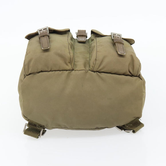 PRADA Rugzak Nylon Khaki Zilver Auth 171259